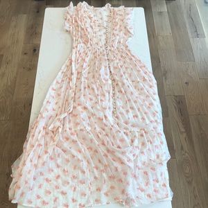 Dôen pink floral flutter sleeve maxi dress